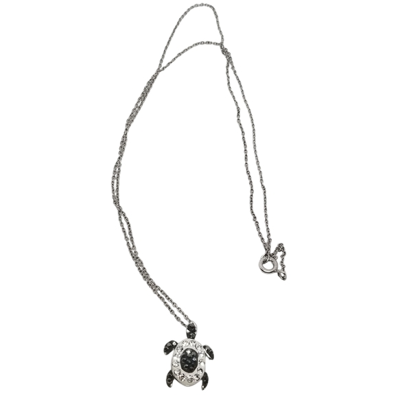 SILVERTONED & CRYSTAL NWOT TURTLE PENDANT CHAIN NECKLACE - Picture 5 of 5
